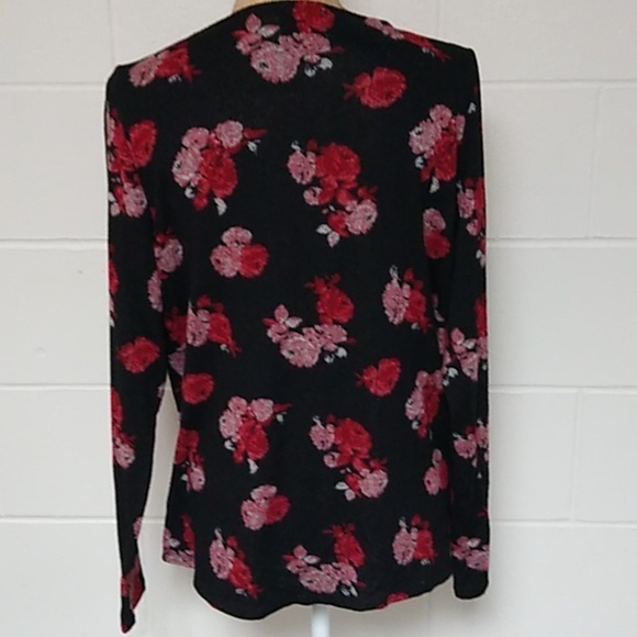 24/7 ROSE FLORAL FINE GAUGE KNIT SWEATER TUNIC TOP COTTAGECORE - Picture 2 of 6